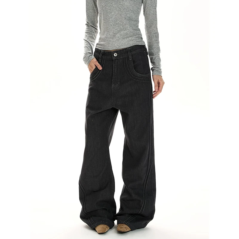 

ZHIZOU Women Black Y2k Baggy Jeans American 2000s Style Jean Pants Vintage Harajuku Oversize Bent Knife Denim Trousers Clothes