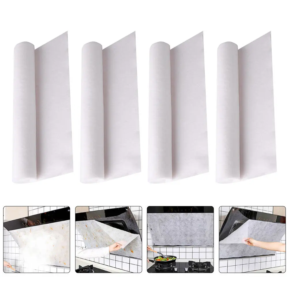 4 Rolls Range Hood Oil-Absorbing Paper Kitchen Ventilator Oil Filter Non-Woven Fabric Filter Oilproof Cover for Home