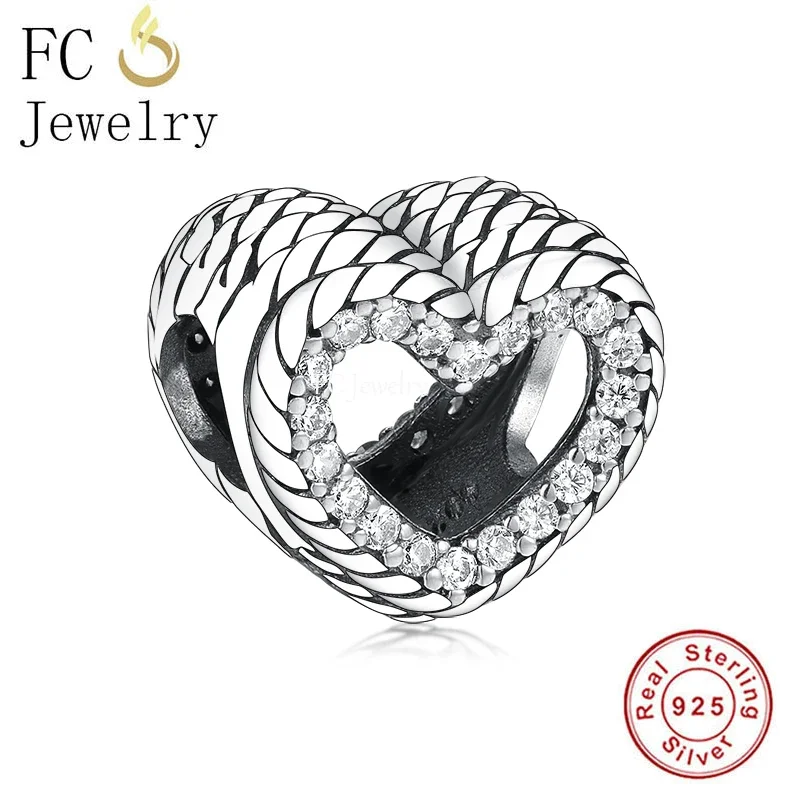 FC Jewelry Fit Original Brand Charm Bracelet 100% 925 Sterling Silver Silver Love Heart Bead Making Women Valentine Berloque New