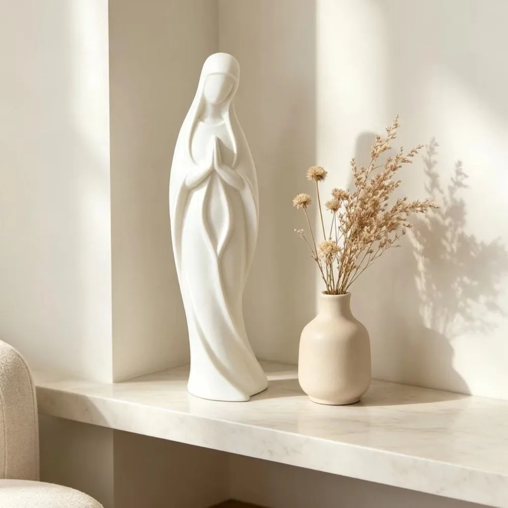 3D Printed Praying Virgin Mary Statue Catholic Minimalist Virgin Mary Desktop Sculpture Plastic Scratch Resistant