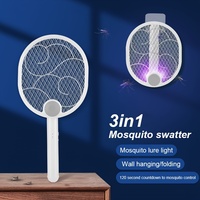 3000V Electric Mosquito Racket USB Rechargeable Mosquito Killer Lamp Foldable Mosquito Swatter Fly Swatter Repellent Lamp
