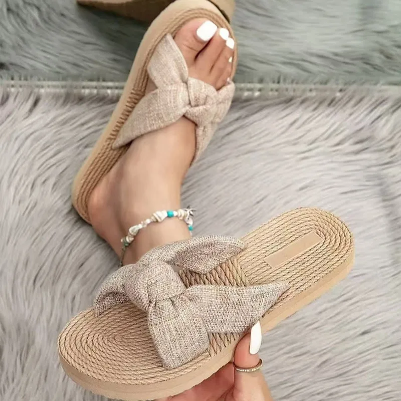 Women's Slippers Flat Sandals Fashion Butterfly Knot EVA Casual Sandals Breathable Beach Slipper Lightweight Cross Strap Sandals