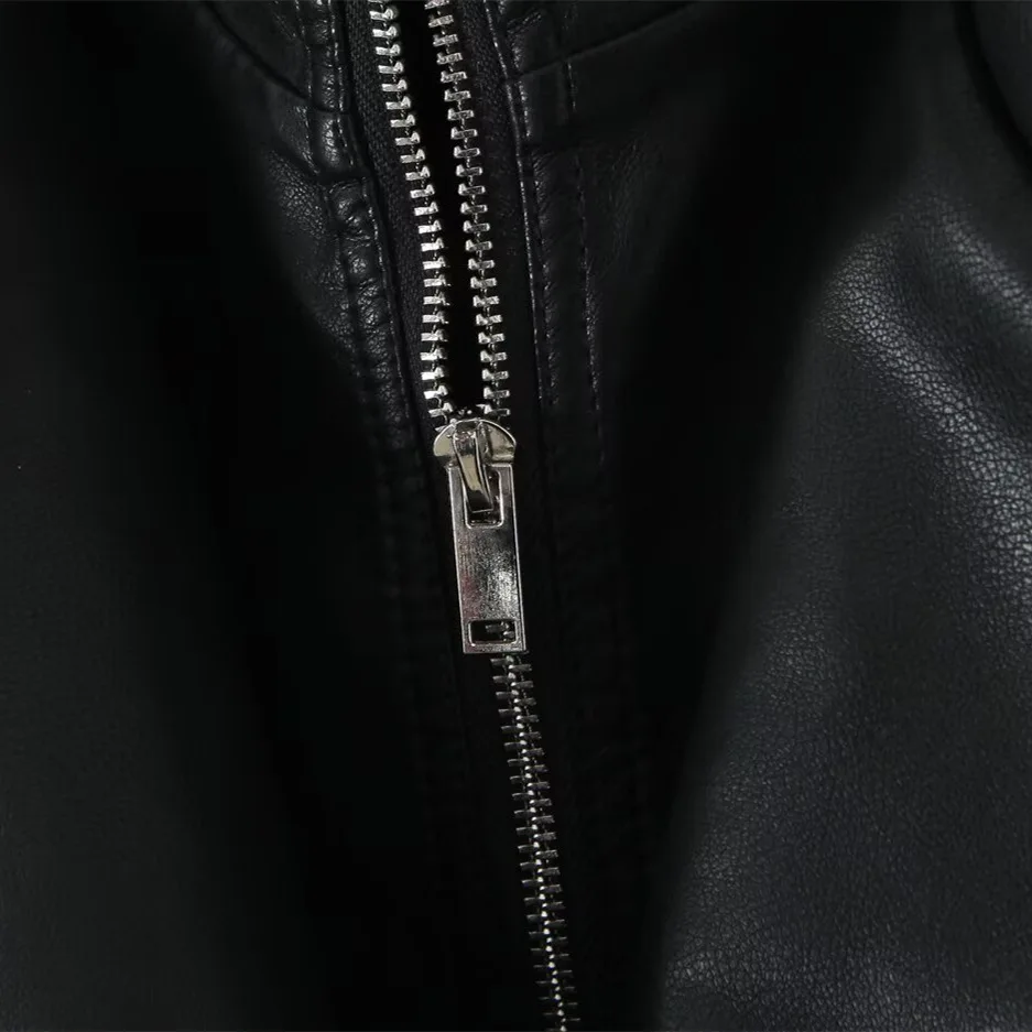 Women PU Leather Jacket Spring Autumn New Wide Version Versatile Double Breasted Button Zipper Turn-down Collar Motorcycle Coat