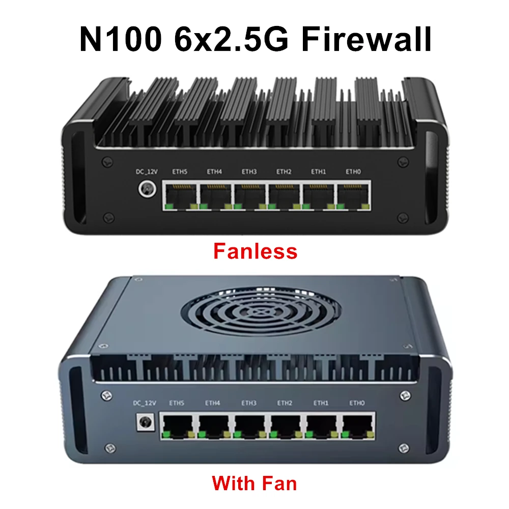 Intel N100 Firewall Appliance 6x2.5G i226-V Mini PC DDR5 Max 16GB 2xm. 2 NVMe Computer industriale pfSense Router OPNsense Proxmox