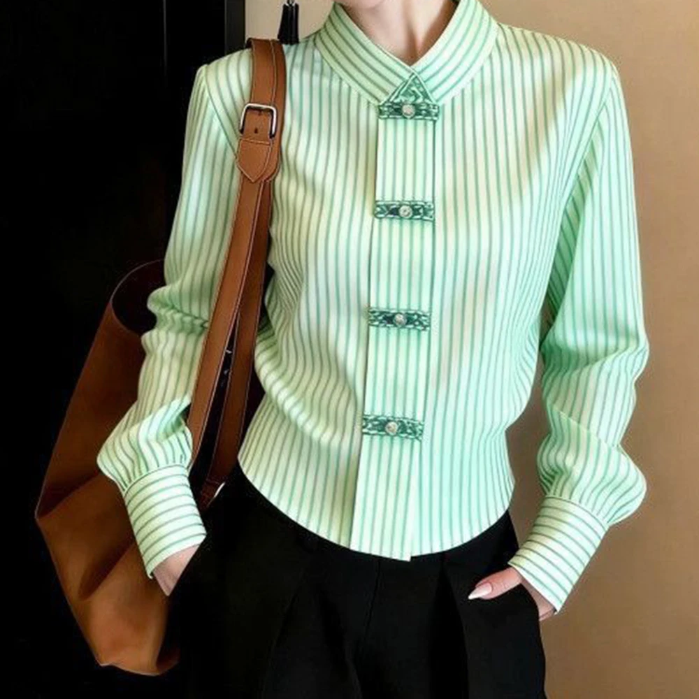 2026 Huge good-looking  women's high-end unique design sense super good-looking gentle wear contrasting blue shirt