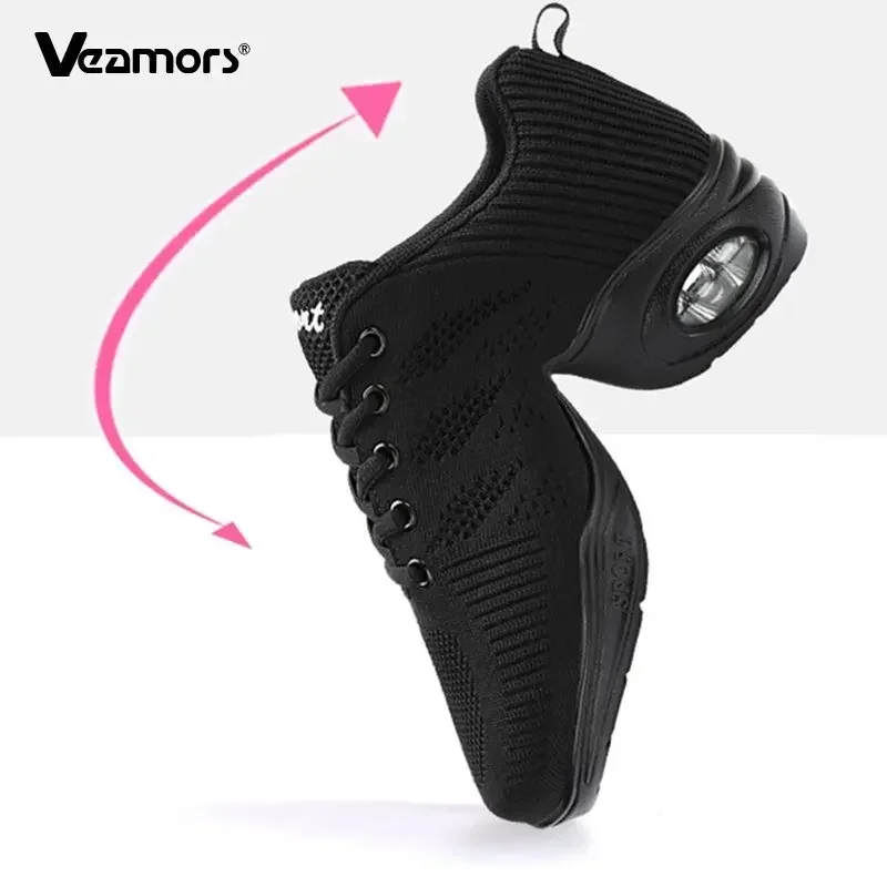 Women New PU Soft Outsole Sneakers Comfortable Dance Shoes    Breath Woven Mesh Modern Jazz Sports Feature Dance Sneakers