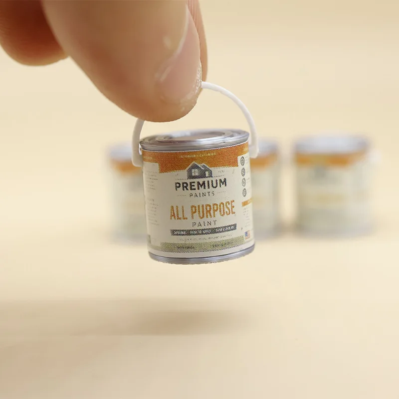 Mini Paint Bucket Paint Brush Model Miniature Dollhouse 1:12 Scale DIY Scene Decoration Tabletop Ornament Craft Doll Accessory