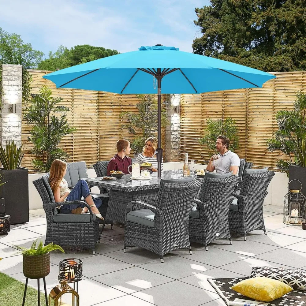 مظلة فناء خارجية بطول 9 أقدام مع كرنك، 8 أضلاع لسهولة الإعداد، مثالية للحديقة والحديقة والسطح والفناء الخلفي باللون الفيروزي #1