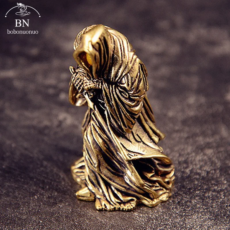 brass Holy Death Statue Standing Religious Decorative Figurine Grim Reaper Holding Scythe Statue Altar Halloween