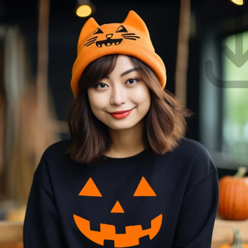 

Pumpkin Smile Face Halloween Women Sweatshirts O Neck Thanksgiving Festival Clothes Harajuku Witch Funny Jumper Loose Hoodies