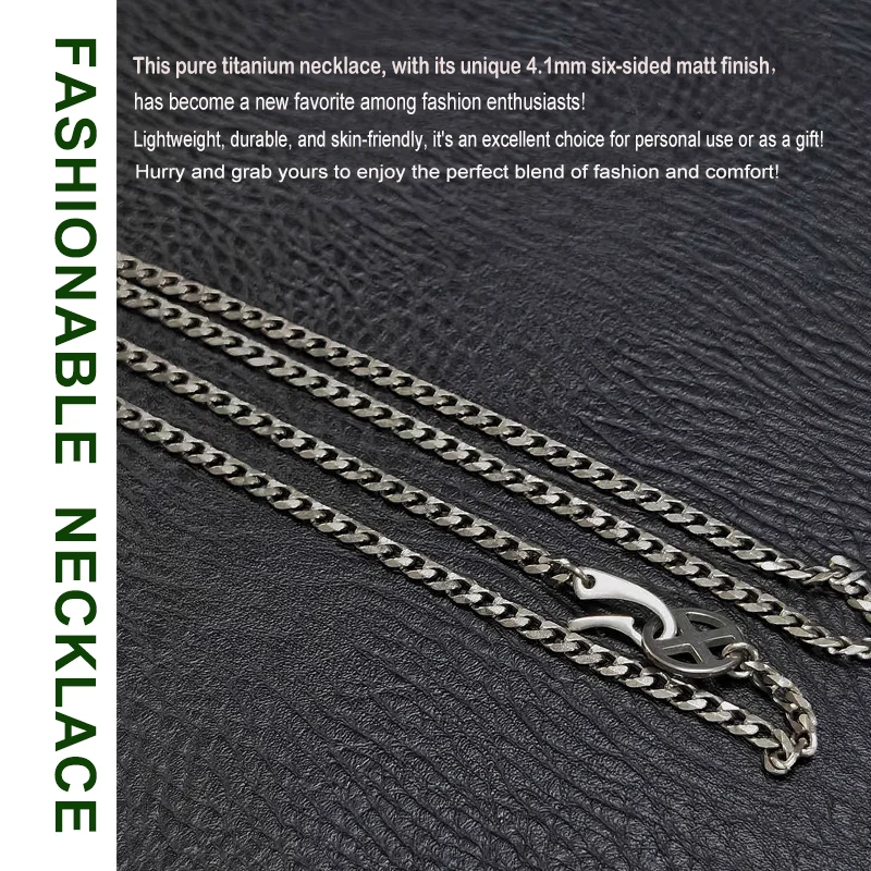 Hypoallergenic Pure Titanium Necklace 4.1mm Six-sided Matte Finish Jewelry Gift for Sensitive Skin