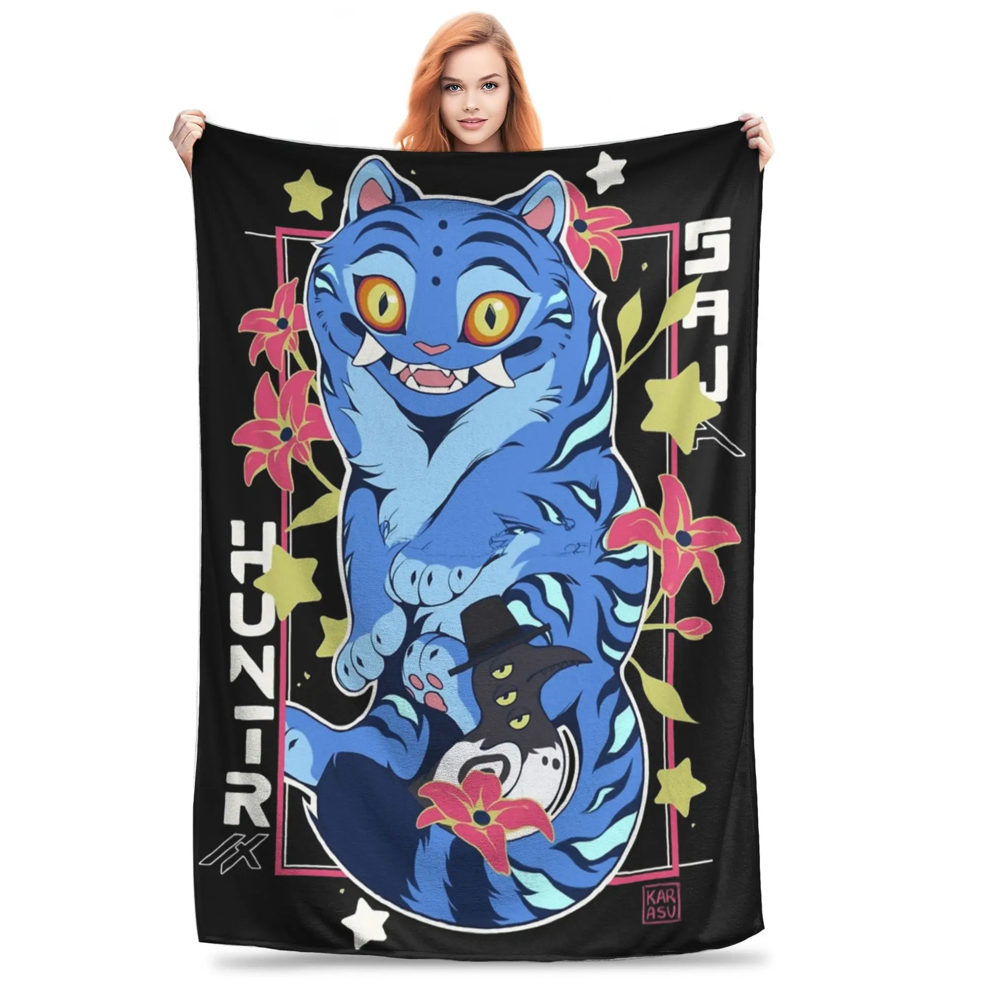 KPop Demon Hunters Huntrix Blue Tiger Derpy Blanket Super Soft Cozy Throw Blankets for Sofa 50x60 Inch Multi-size Bedspreads