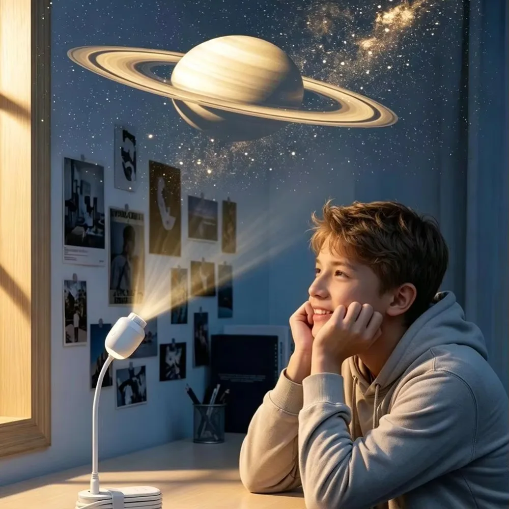 Adjustable Focus Saturn Projection Light USB Powered 360° Rotate USB Night Light Large Range Projection