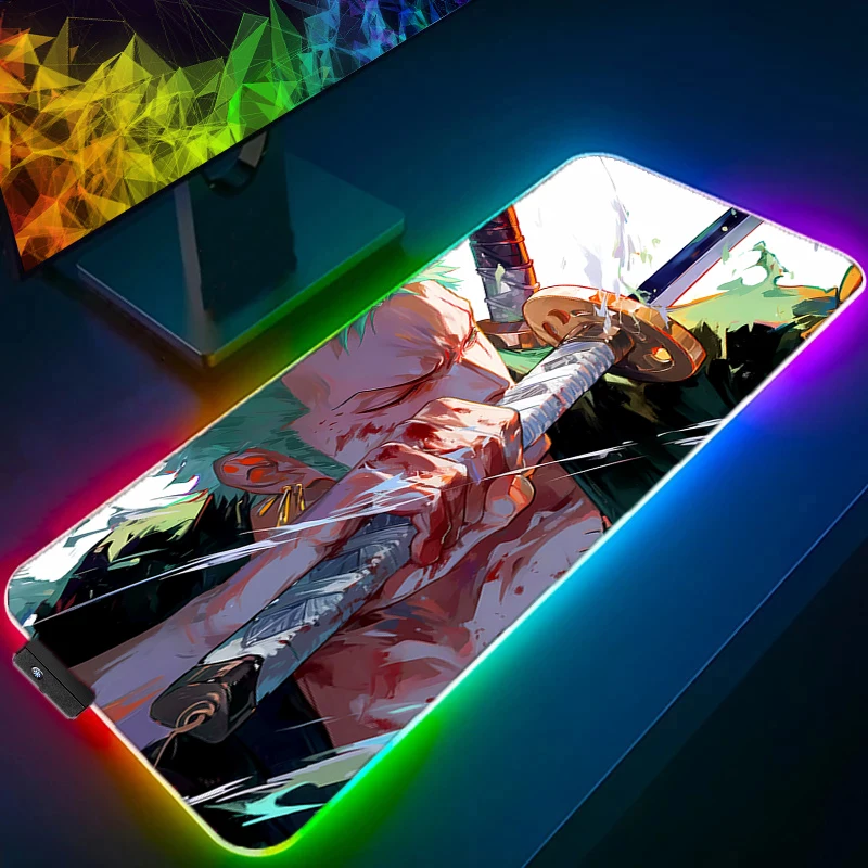 

LED RGB Mouse Pad Office Desk Mat Rubber Keyboard Pad Computer Game Mousepad PC Accessories Mouse Mat One Piece Zoro Tablet Pad