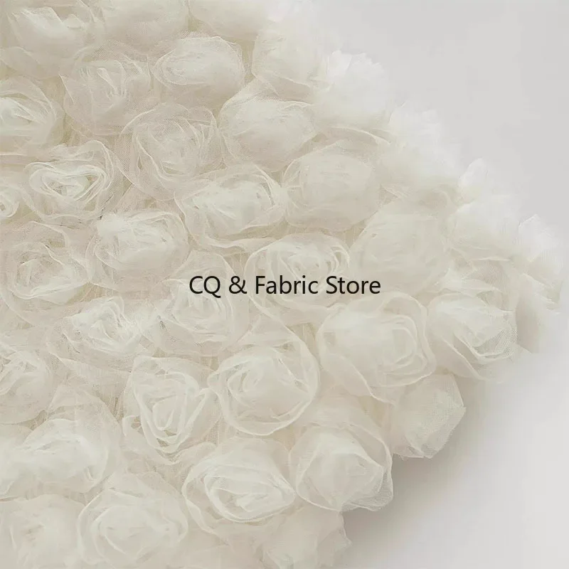 3D plate flower rose mesh embroidered fabric for dance wedding dress childrenwear