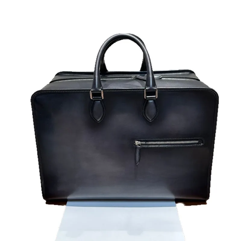 Traditional handmade color-worn travel bag, men's genuine leather handbag, new travel suitcase, large storage capacity