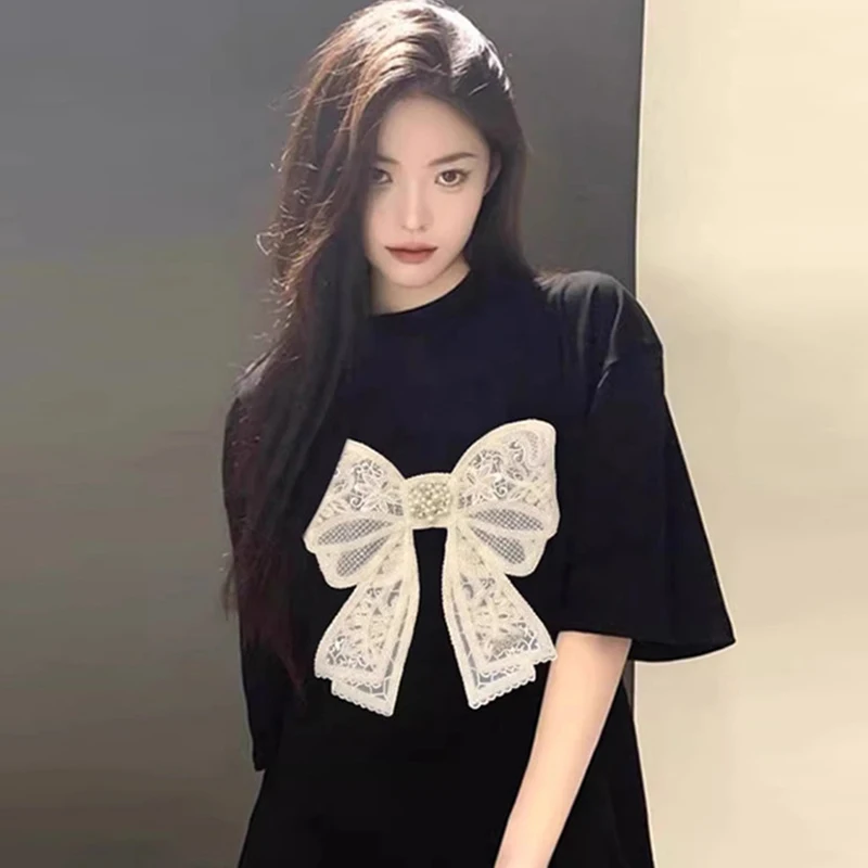 Summer Chic Sweet Kawaii Bow Women Tees Casual All Match t-shirt allentata Streetwear giapponese O Neck magliette Y2k estetica