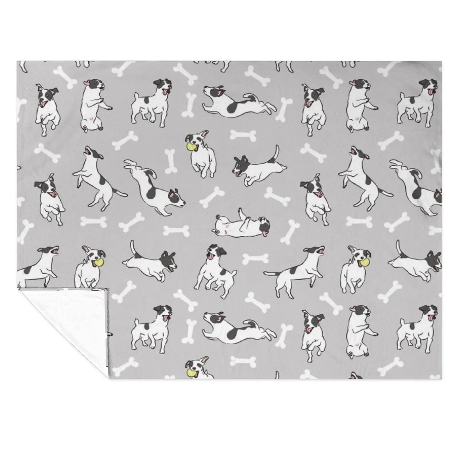 

Playing Black and White Jack Russell Terrier - Gray Background Throw Blanket for sofa Quilt Loose Decoratives Blankets