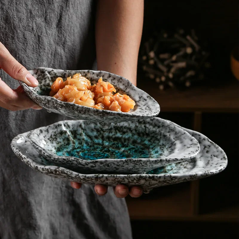Ceramic Irregular Oyster Plate Dessert Plate Sushi Plate Decorative Plate Seasoning Bowl Spice Plate Kitchen Tableware Gazpacho