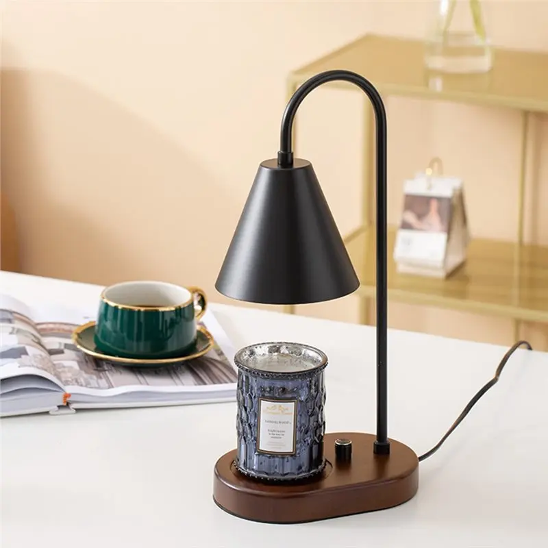 T21C Dimmable Electric Candle Warmer Lamp With Timer, Wood Base For Jar Candles-Wax Melter Home Decor Gift 110V US Plug White