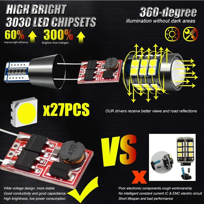 2pcs W16W T15 921 LED Bulbs Canbus Car Light Super Bright High Power 3030SMD No Error For Tail Signal Lamp Backup Reserve Lights
