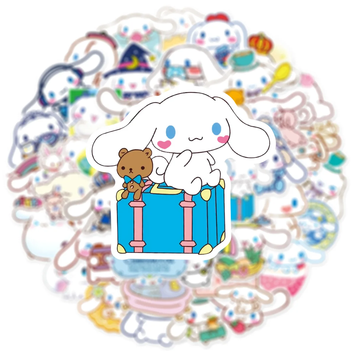 Pegatinas de dibujos animados de Anime Cinnamoroll, calcomanías decorativas para teléfono, equipaje, nevera, coche, monopatín, Kawaii, Sanrio, 10/50