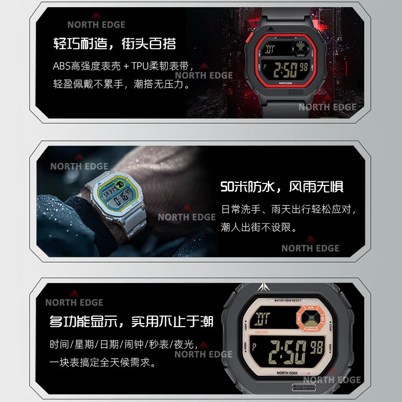 Reloj electrónico luminoso cuadrado resistente al agua con pantalla única, reloj despertador de tendencia para deportes al aire libre, cronómetro, reloj electrónico