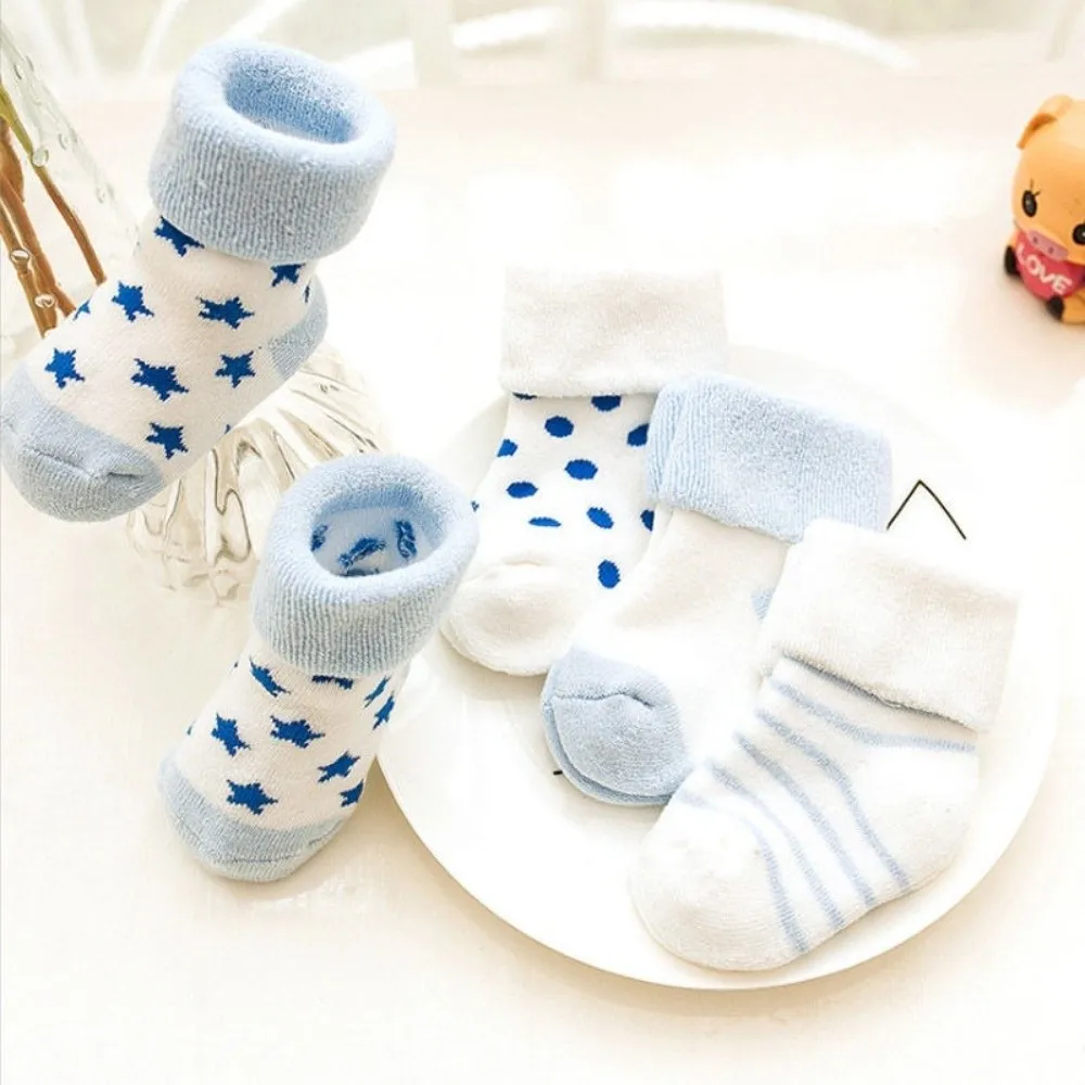 5 Pairs New Cotton Baby Short Socks Pink Blue Breathable Newborn Socks Polka Dot Stars Non-Skid Design Winter Socks Infant Wear