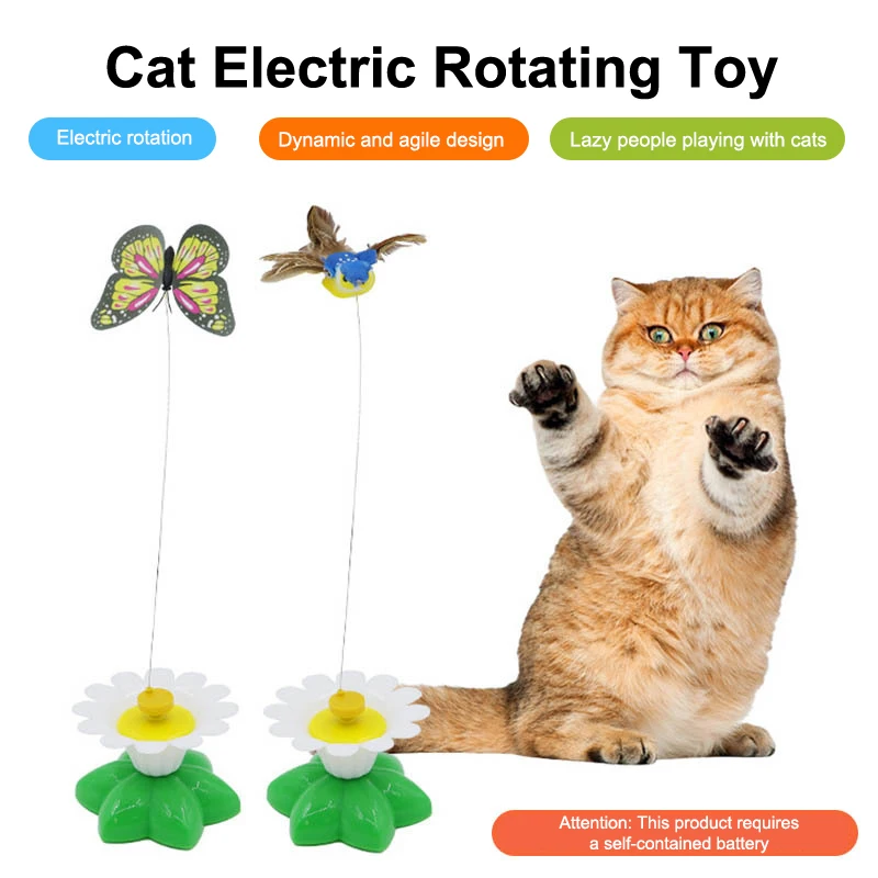 Intelligence Training Funny Pet Toys Rotating Electric Flying Bird Teasing Stick Automatically Spins Around Hummingbird Cat Toy