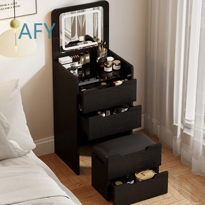 For Small Apartment Bedroom Vanity Table with Flip Top LED Light and Storage Cabinet for Renting Room Multi Function Dressing