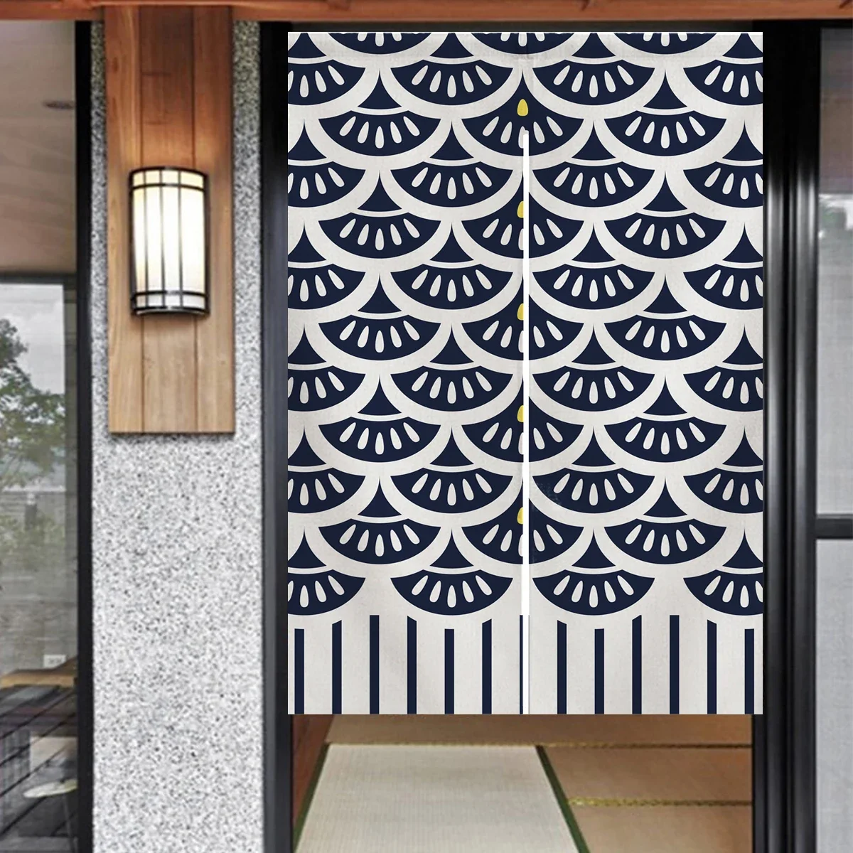 Ofat Home Deep Blue Fish Scale Door Curtain Ocean Wave Pattern Japanese Noren Doorway Hanging Curtain Home Decor Panel