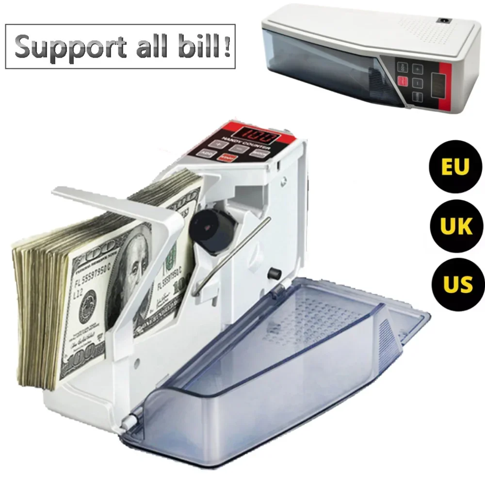 

Portable Handy Money Counter Worldwide Bill Cash Banknote Counter LED Display Financial w Leather Storage Bag 600pc/min 999Max