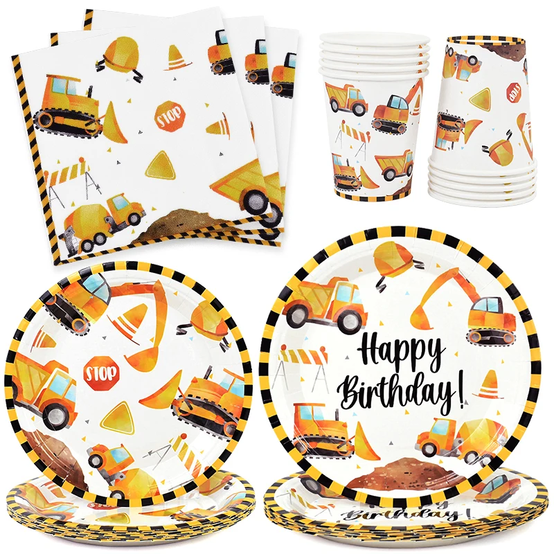 

Happy Birthday Cars Disposable Tableware Construction Vehicle Paper Plate Cup Napkin for Kids Birthday Party Baby Shower Supplie