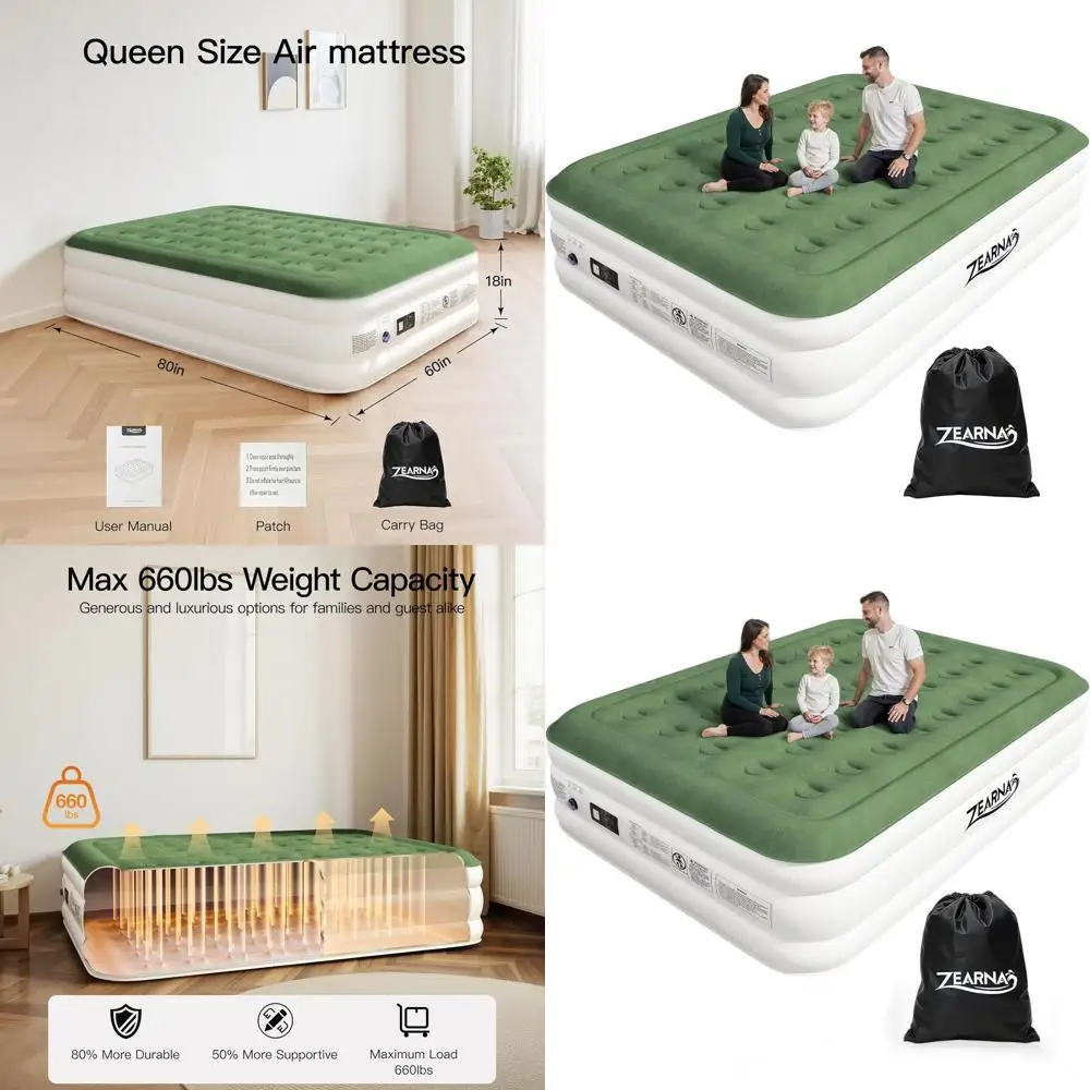 

Улучшенный надувной матрас на 18 человек с встроенным насосом, портативная надувная кровать для дома или кемпинга, грузоподъемность 660 фунтов, с функцией хранения.