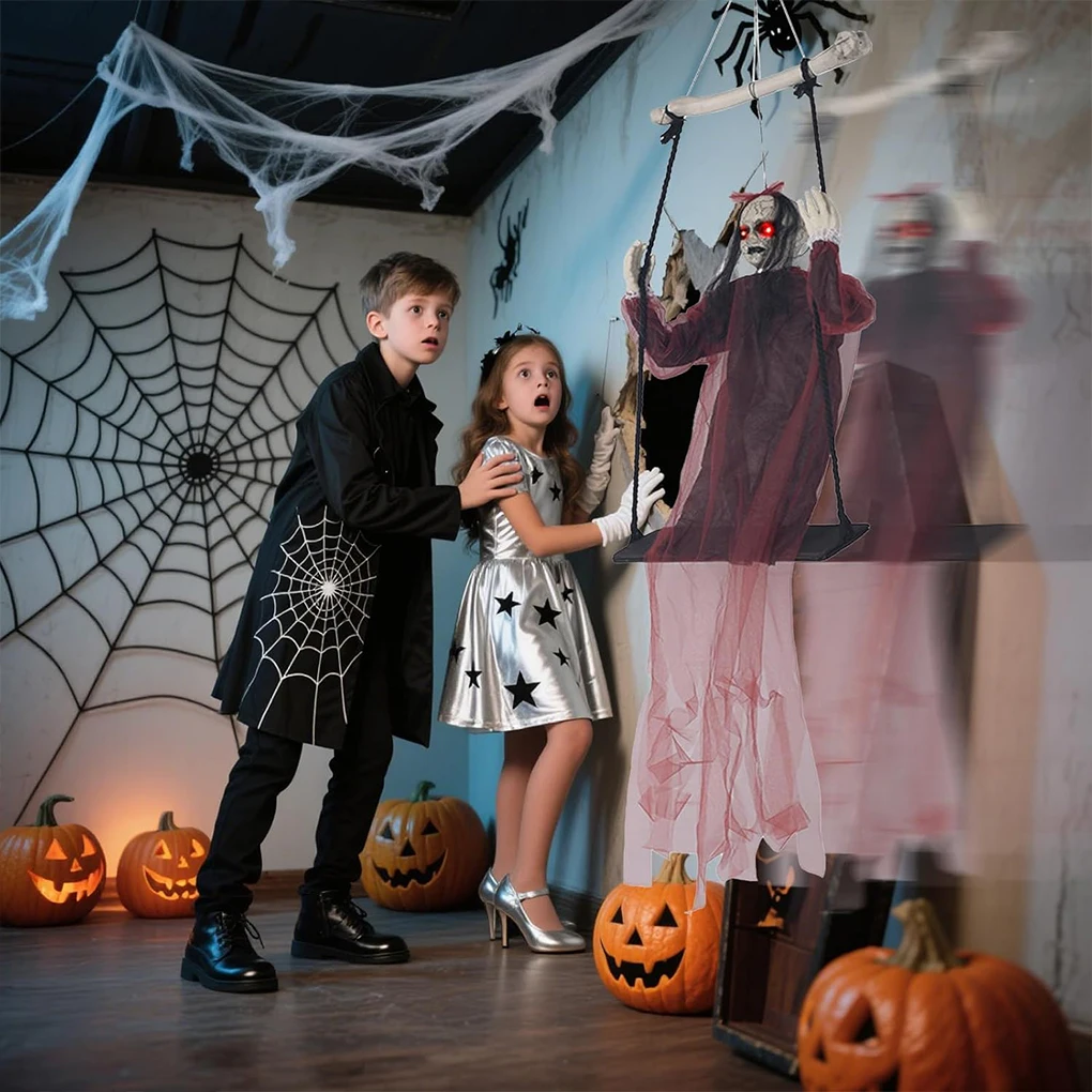 

Halloween Swing Hanging Decoration Witch Prop Outdoor Swing Electric Light Sound Induction Horror Trick Decoration Yard Indoor