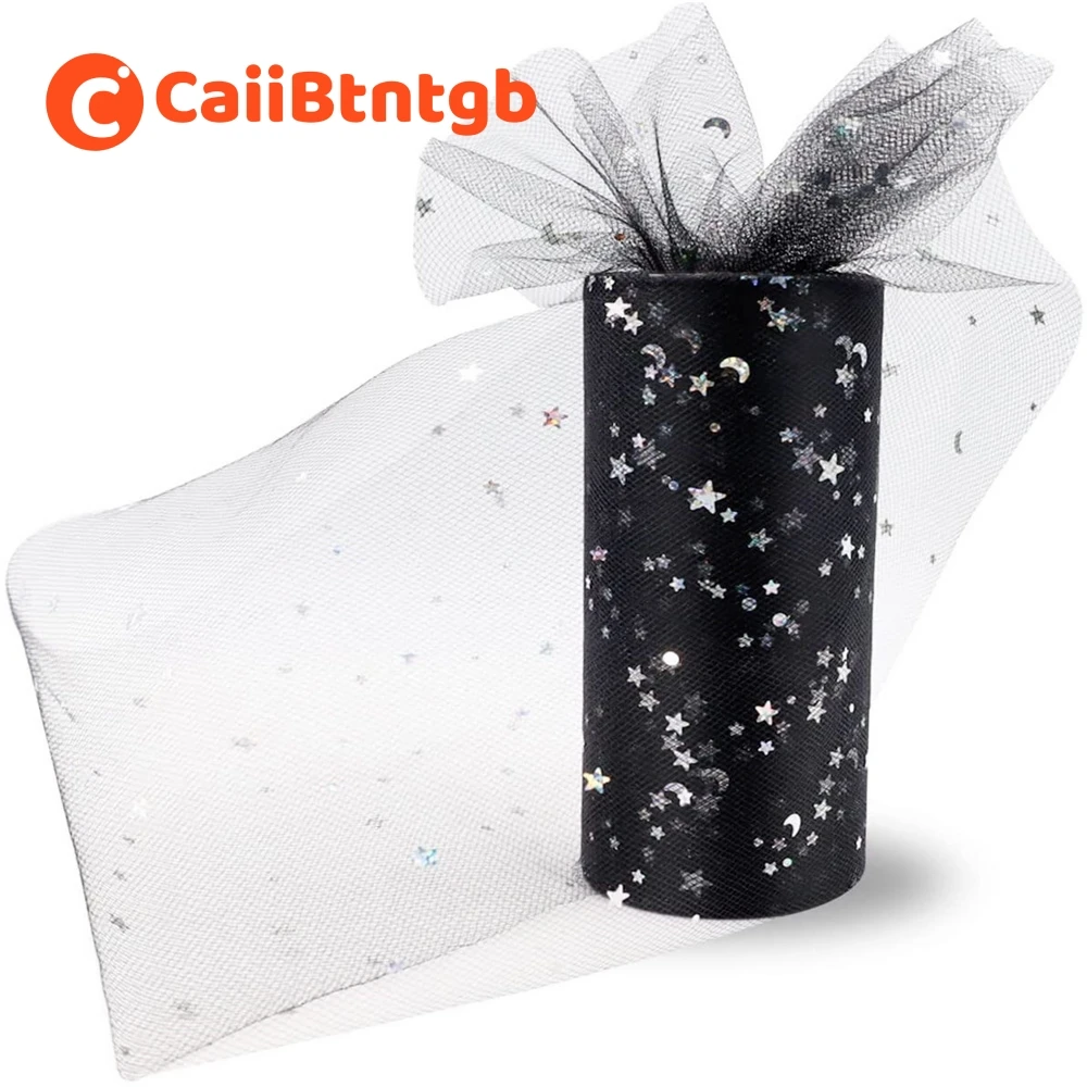 Sequin Stars Moon Tulle Roll 15cm X 22.8m Used For Wedding Decorations, Baby Showers And Various Party DIY