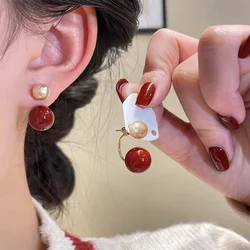 Imitation Pearl Double Side Round Beaded Earrings For Women Maillard Color Simple Cute Winter Statement Earrings 2024 Jewelry
