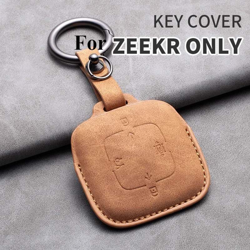 

Leather 4 Buttons Car Remote Key Case Cover For Zeekr 001 X 2021 2022 2023 2024 For ZEEKR 001 009 Full Protector Fob Keychain