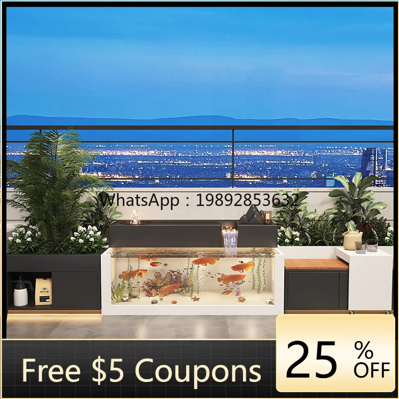 XL Stainless Steel Fish Pond Water Flow Ornament Rockery Fountain Courtyard Aquarium Flower Box Terrace Balcony