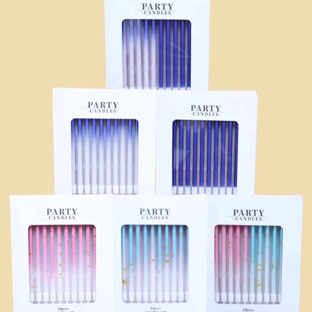 6/24-Count Gradient Blue Birthday Candles, Metallic Cake Candle for Birthday Party, Ice Blue Birthday Cake Cupcake Decorations