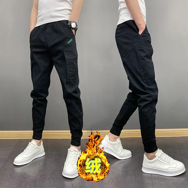 

Мужские повседневные брюки на подкладке Fce Harlan Sle, осень-зима, модные универсальные брюки с манжетами, молодежная активная одежда, облегающий крой