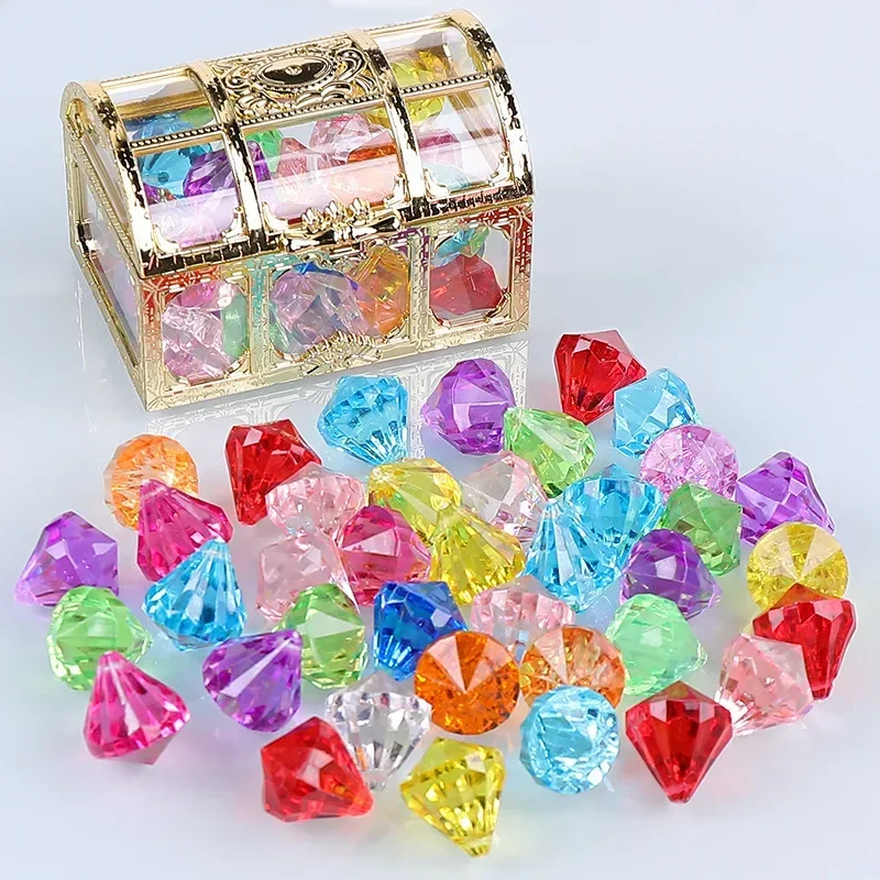 Children's Diamond Gem Toy Imitation Crystal Girl Plastic Acrylic Seven-color Princess Castle Treasure Chest Treasure