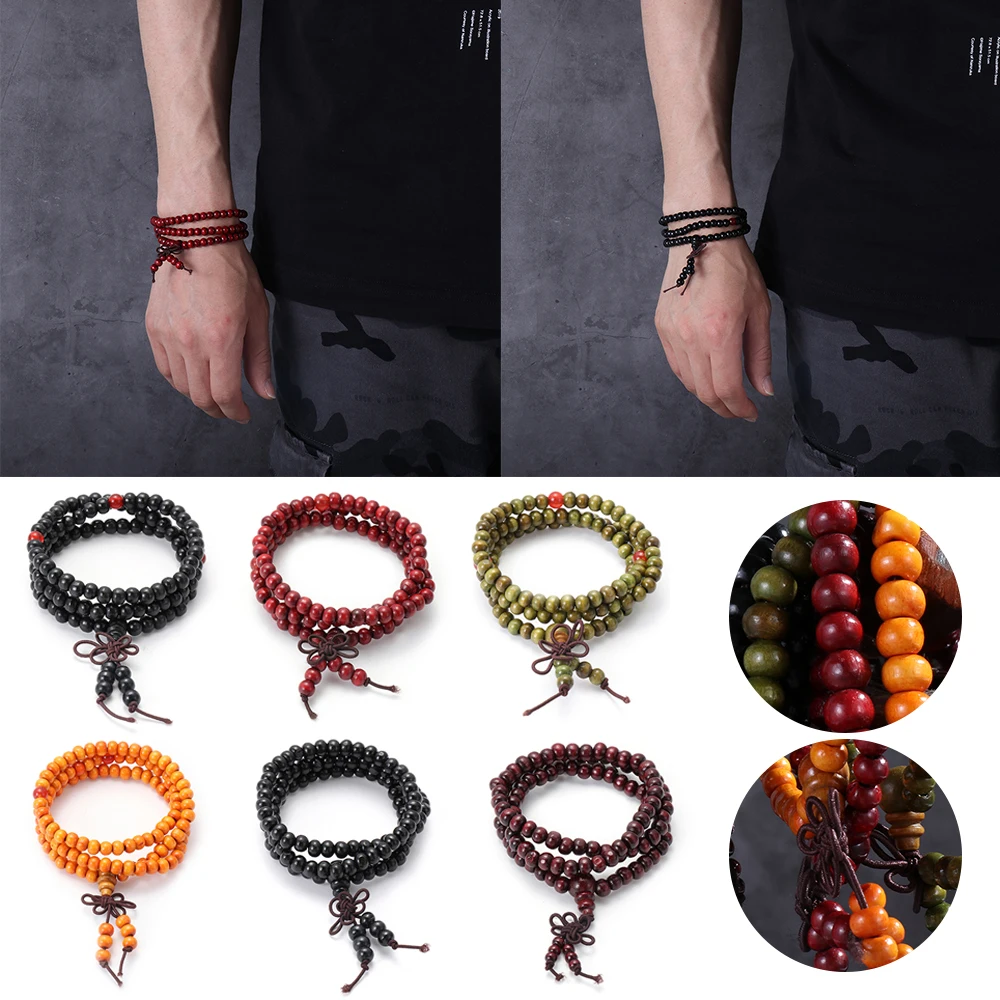 Sandalwood Buddhist Buddha Meditation 6mm 108 Prayer Bead Mala Bracelet for Women Men Vintage Jewelry Accessories