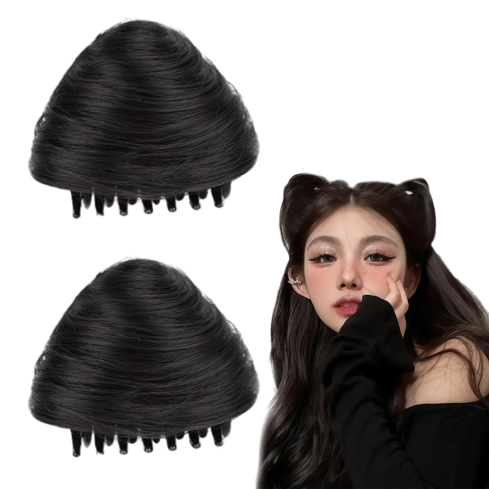 Pinza para el pelo con orejas de gato, donut para moño, pinza para el pelo con orejas de gato, extensiones de pelo para moño, accesorio para moño con pinza, cola de caballo