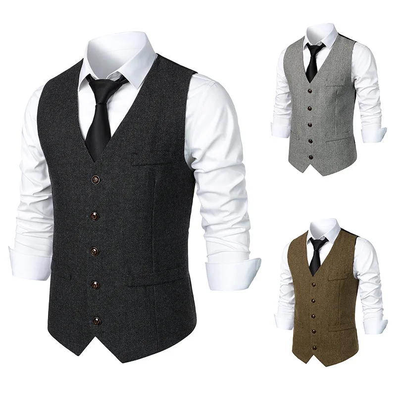 2024 Foreign Trade Autumn/Winter New Men's European Fashion Solid Color Medieval Retro Casual Vest