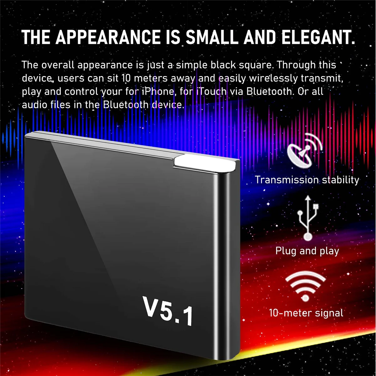 B03B-I-WAVE 30 Pin Bluetooth 5.1 Audio Receiver Music Mini Wireless Adapter for iPhone IPod 30Pin Jack Analog Speaker