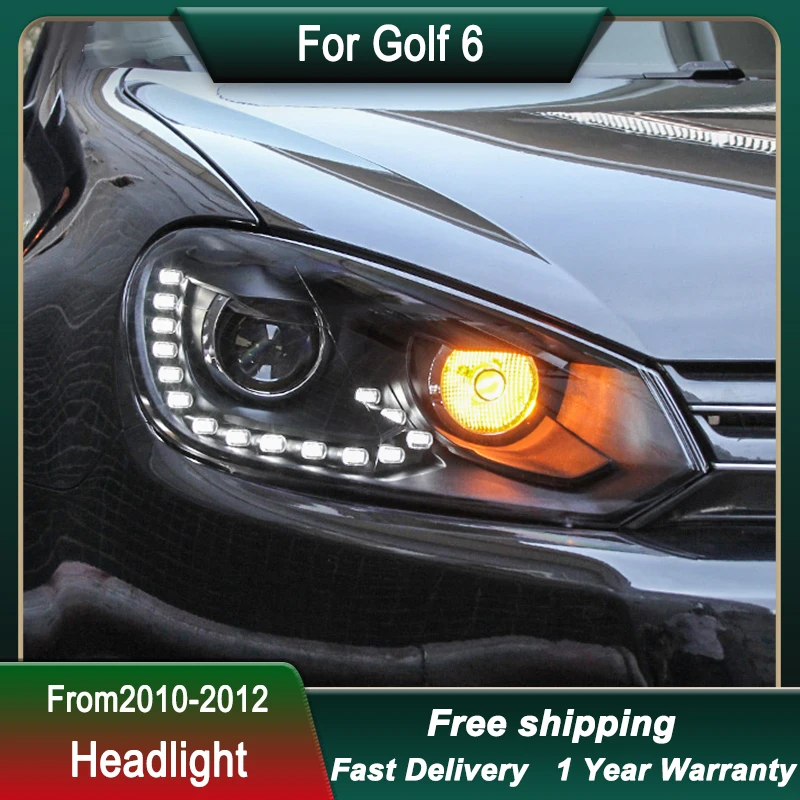 Car Head lamp for VW Golf 6 2010-2012 Upgrade to R20 Tear Eye LED DRL  Dynamic Signal Head Lamp Bi Xenon Beam Headlamp Accembly