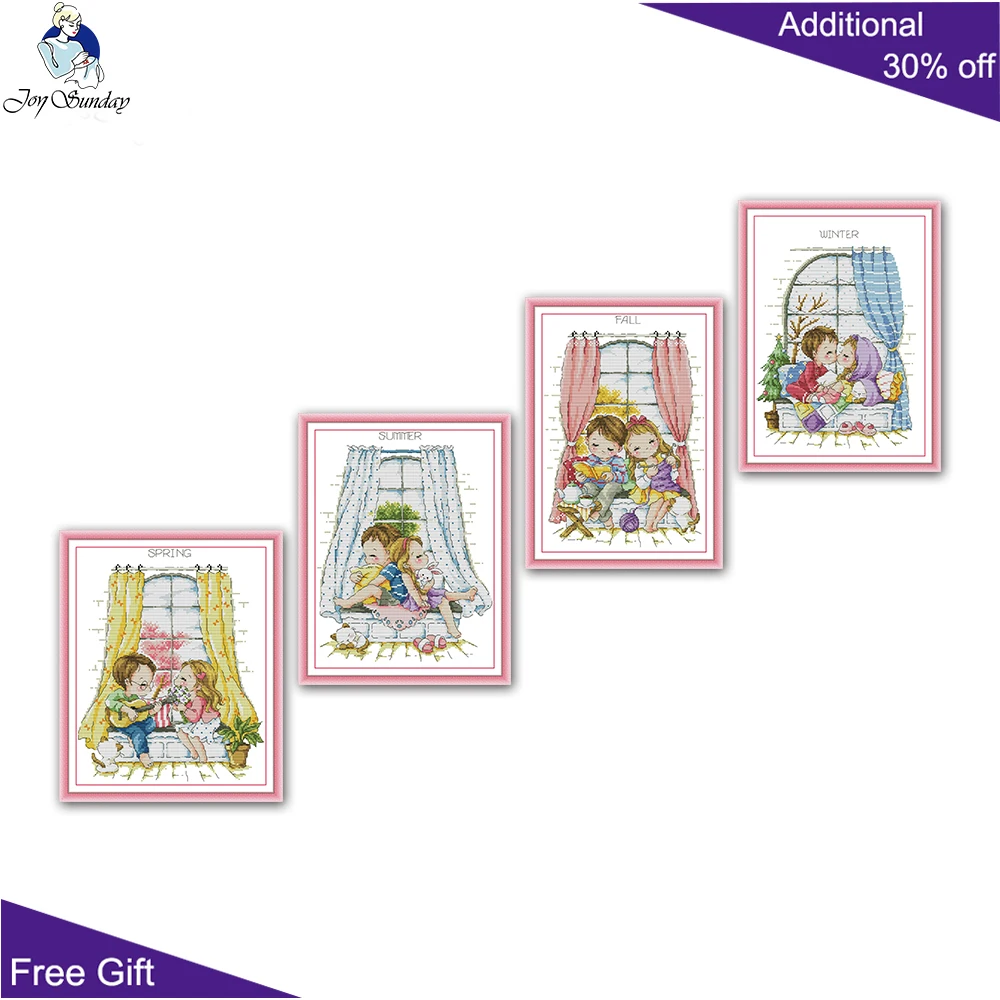 

Joy Sunday Four Seasons Окно Весна Лето Осень Зима Наборы для вышивки крестом, Домашний декор, KB267, KB268, KB269, KB270