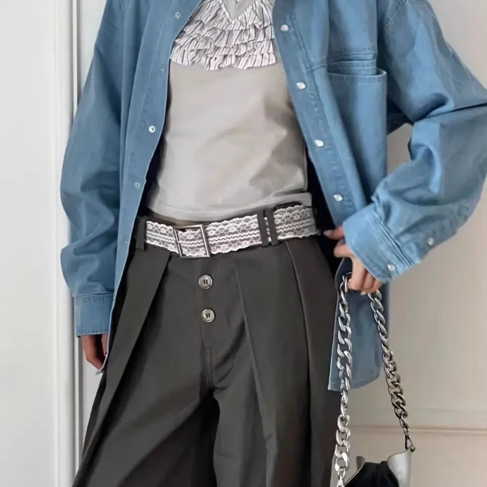 المألوف زهرة الدانتيل حزام الخصر بولي Leather الجلود كلية نمط المرأة حزام فاسق Y2k فستان حزام البنطال الجينز الخصر الملحقات