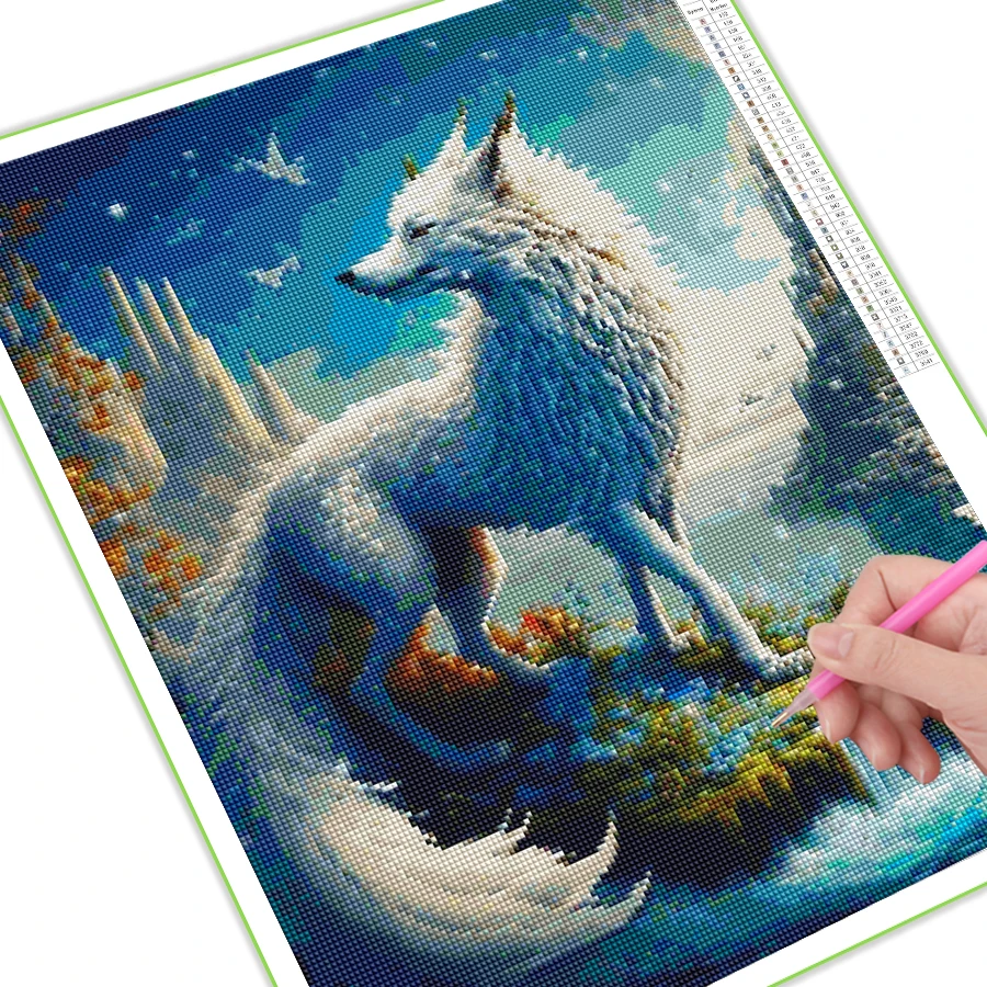 Diy Mosaic Arts Snow Mountain Fox Paintings Cross Stitch Kits Full Rhinestone Embroidery Wild Animals Picture Wall Decor